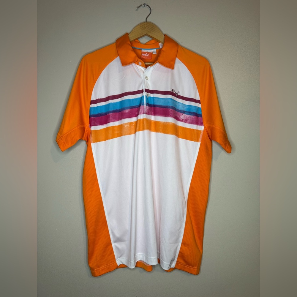 Puma Orange Stripe Golf Polo‎ Shirt Men's L SportLifestyle Performance